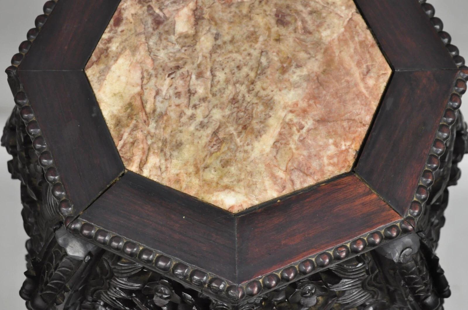 Marbre Antique Chinoiserie Chinese Carved Hardwood Marble Top 36