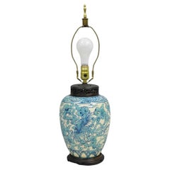 Antique Chinoiserie Chinese Porcelain Blue Ginger Jar Oriental Table Lamp