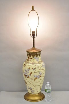 Antique Chinoiserie Chinese Yellow Porcelain Large Jardiniere Vase Table Lamp