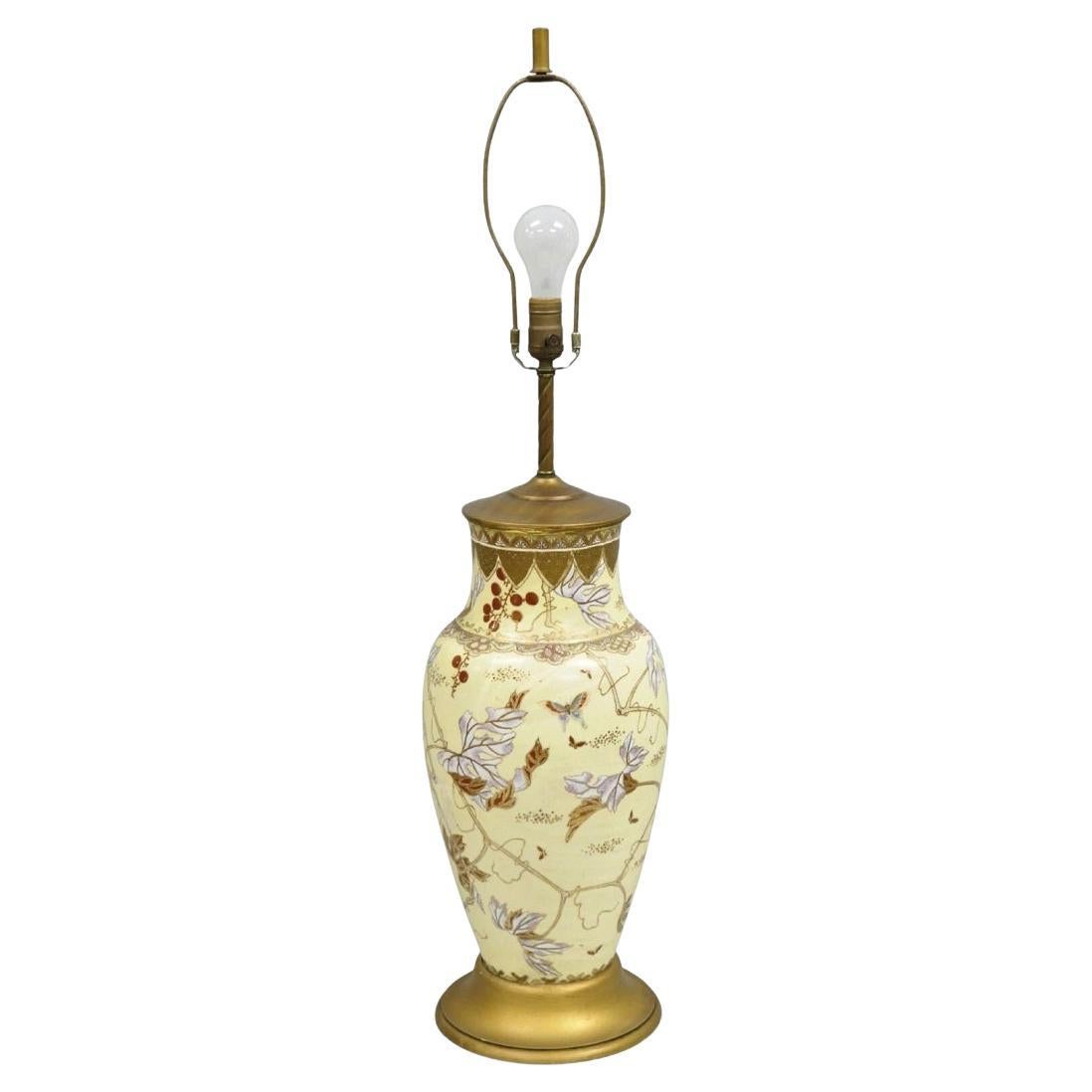Antique Chinoiserie Chinese Yellow Porcelain Large Jardiniere Vase Table Lamp