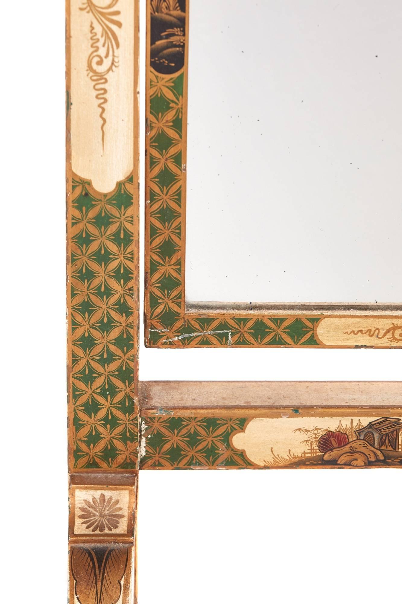 European Antique Chinoiserie Decorated Cheval Mirror