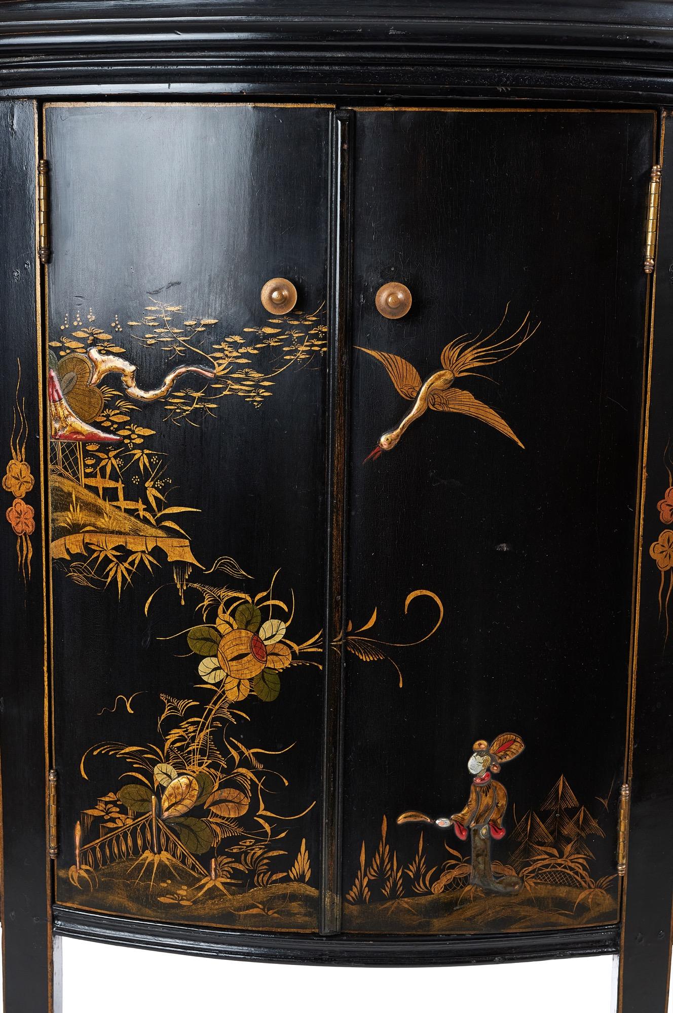Antique Chinoiserie Decorated Demi Lune Shaped Two Door Side Cabinet In Good Condition In Suffolk, GB