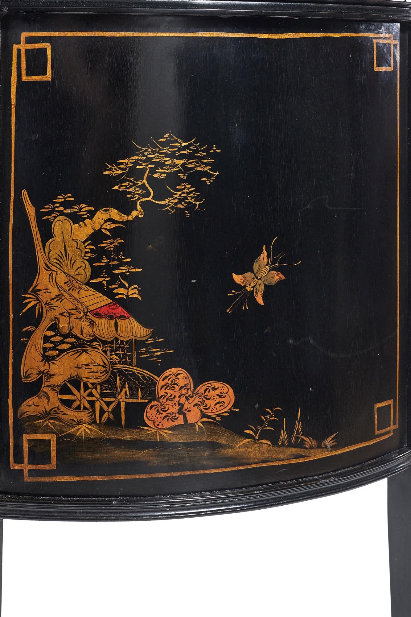 Early 20th Century Antique Chinoiserie Decorated Demi Lune Shaped Two Door Side Cabinet