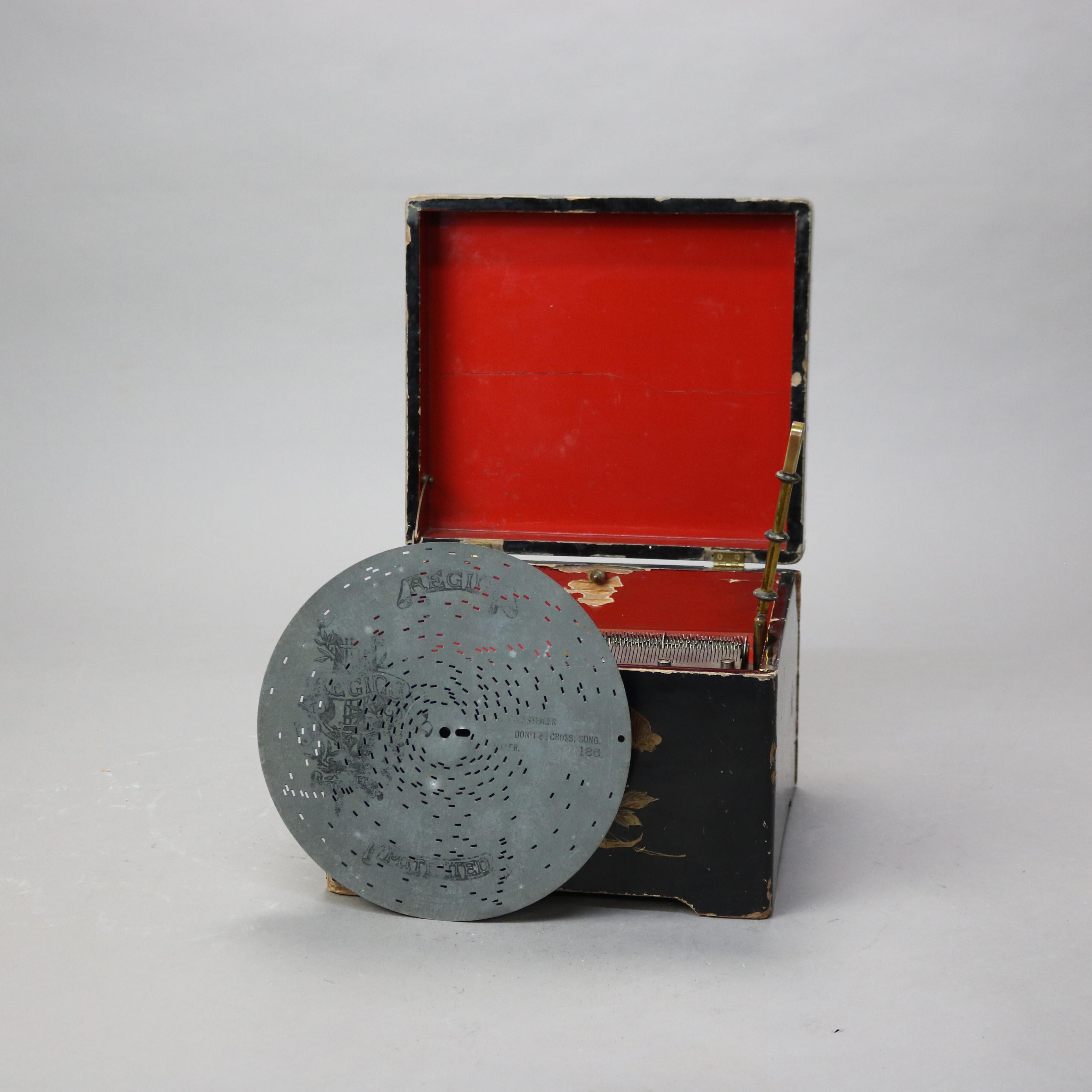 19th Century Antique Chinoiserie Decorated Ebonized Disc Music Box C1890