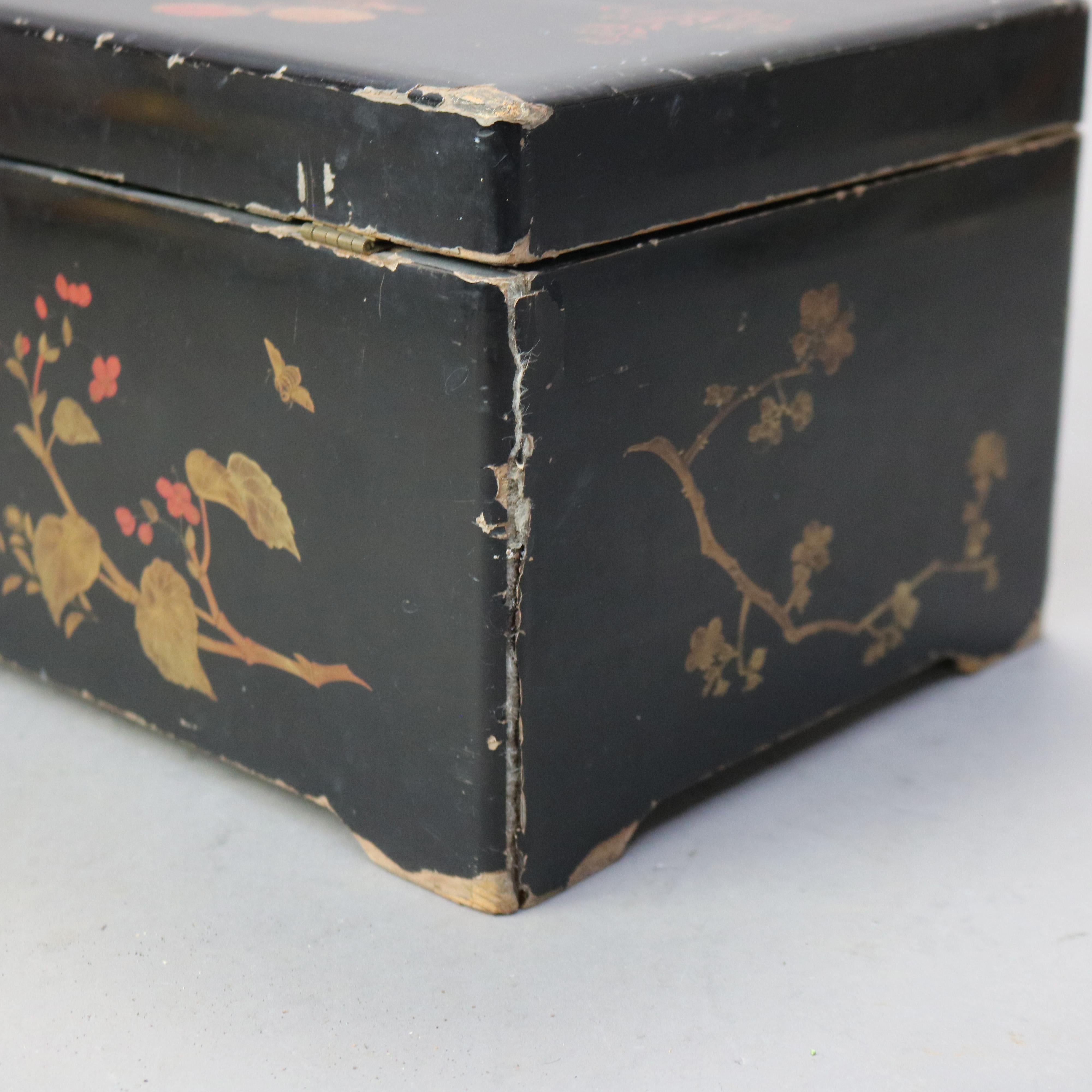 Antique Chinoiserie Decorated Ebonized Disc Music Box C1890 4