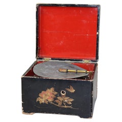 Antique Chinoiserie Decorated Ebonized Disc Music Box C1890