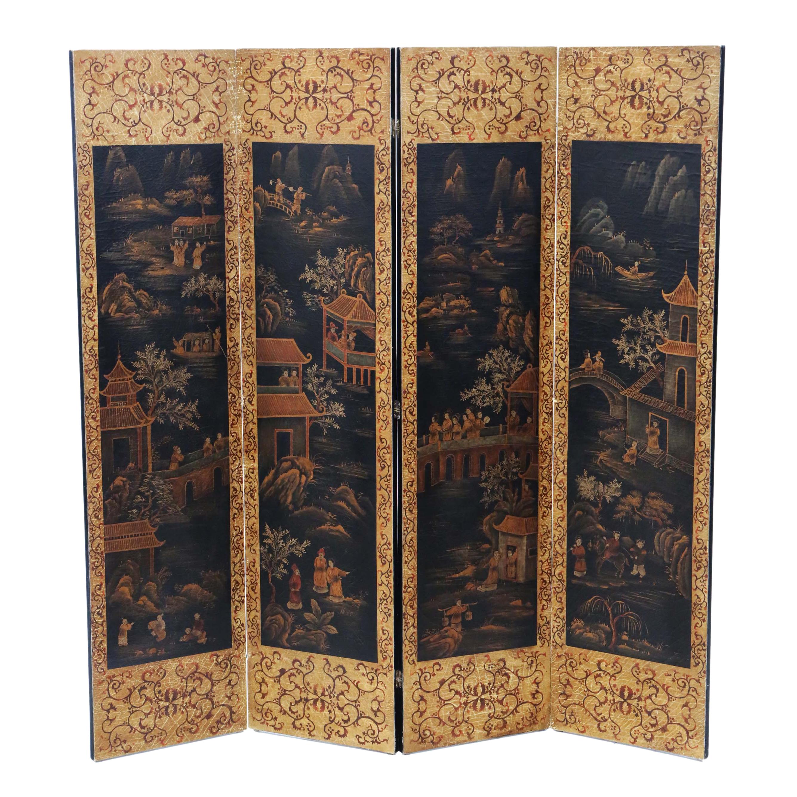 Antique Chinoiserie Dressing Screen Room Divider