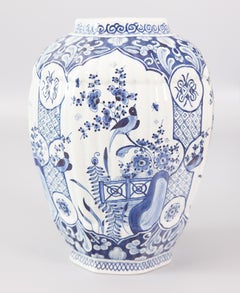 Chinoiserie Delft Faience Bird Baluster Vase by Boch Freres Keramis, c. 1920