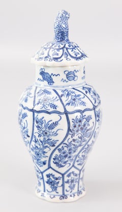 Chinoiserie Dutch Delft Faience Floral Lidded Vase Ginger Jar, circa 1920