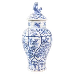 Chinoiserie Dutch Delft Faience Floral Lidded Vase Ginger Jar, circa 1920