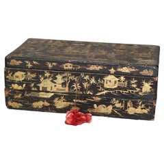 Antique Chinoiserie Ebonized 
Gilt Decorated Traveling Desk, 19th Century