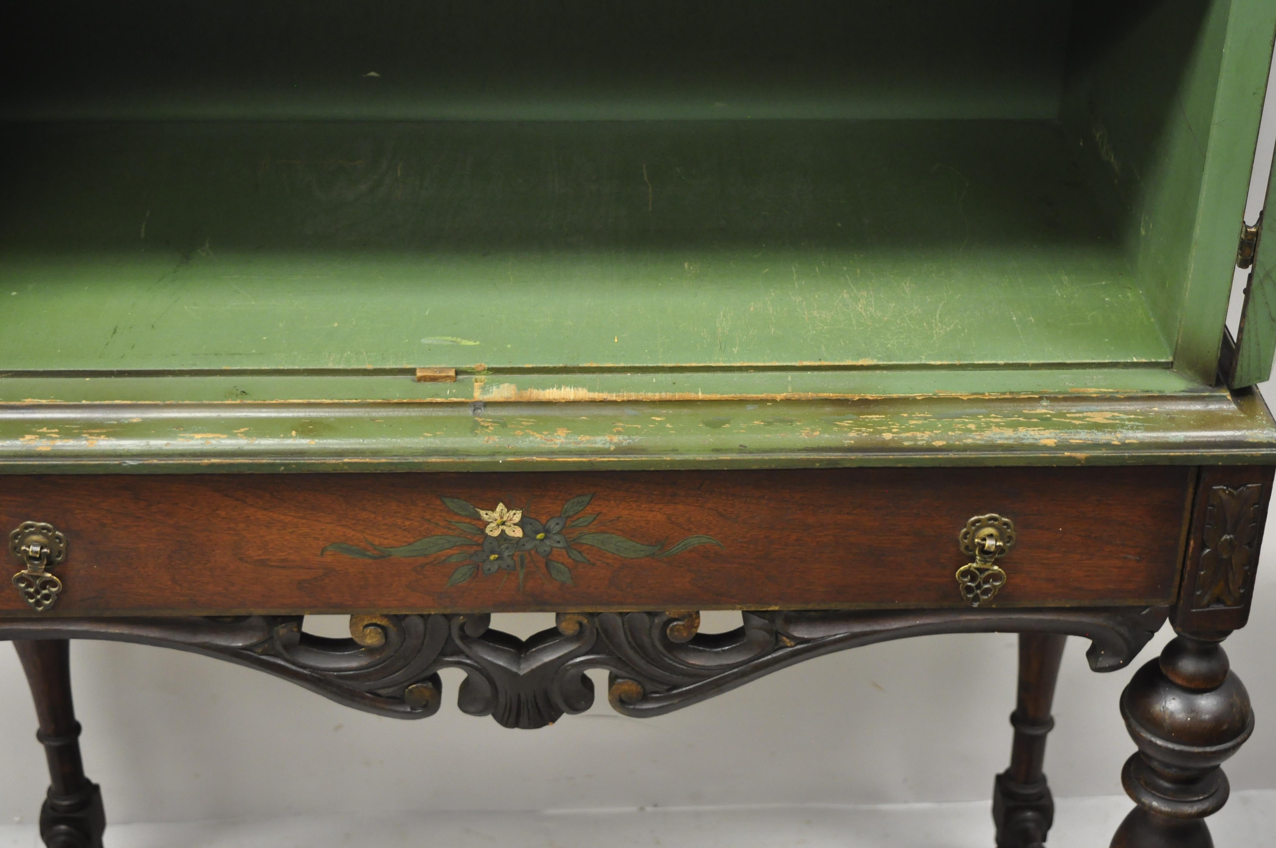 20th Century Antique Chinoiserie English Georgian Green Figural Orientalist Painted Cabinet