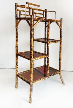 Antique Chinoiserie English Tortoiseshell Bamboo Etagere Display