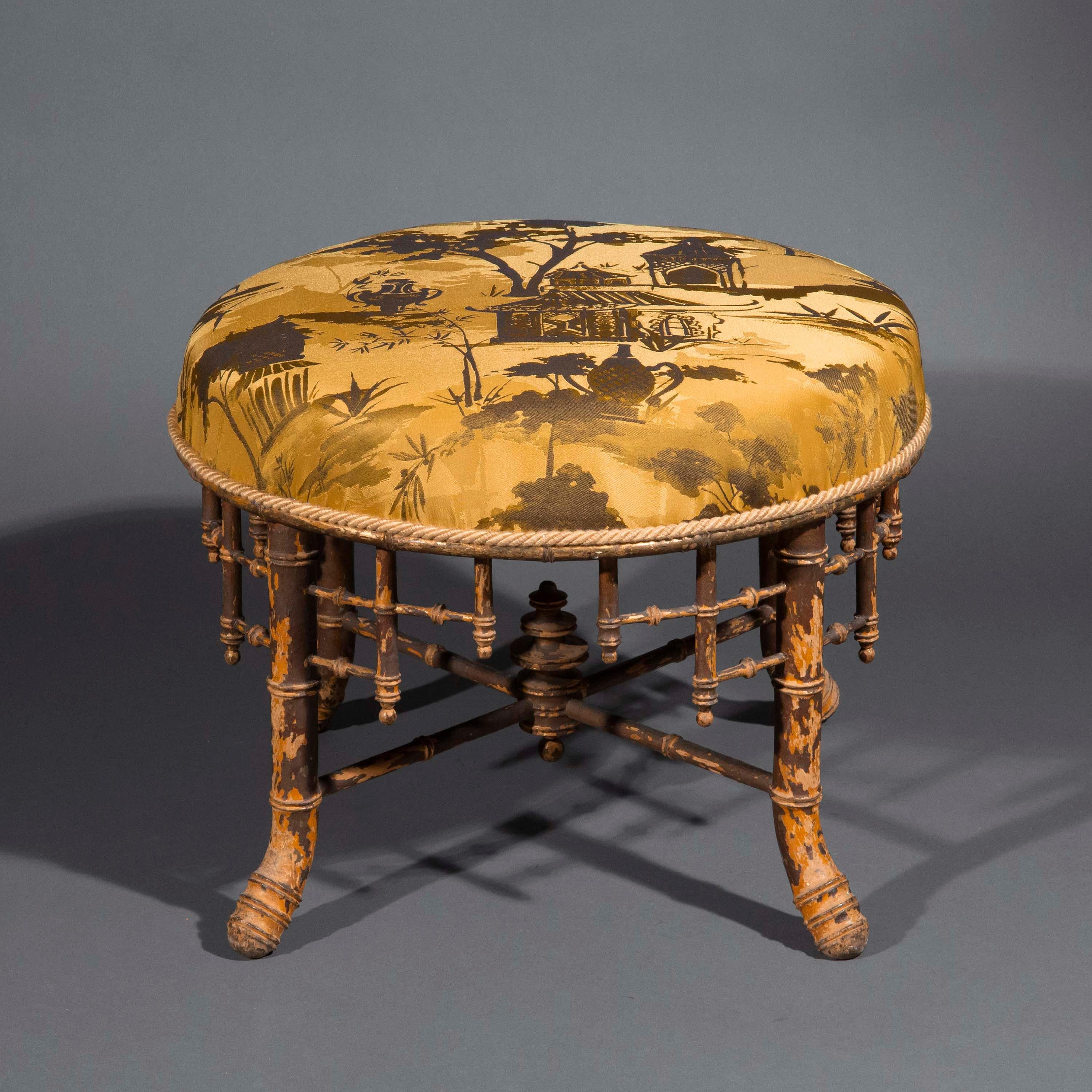 English Antique Chinoiserie Faux-Bamboo Stool For Sale