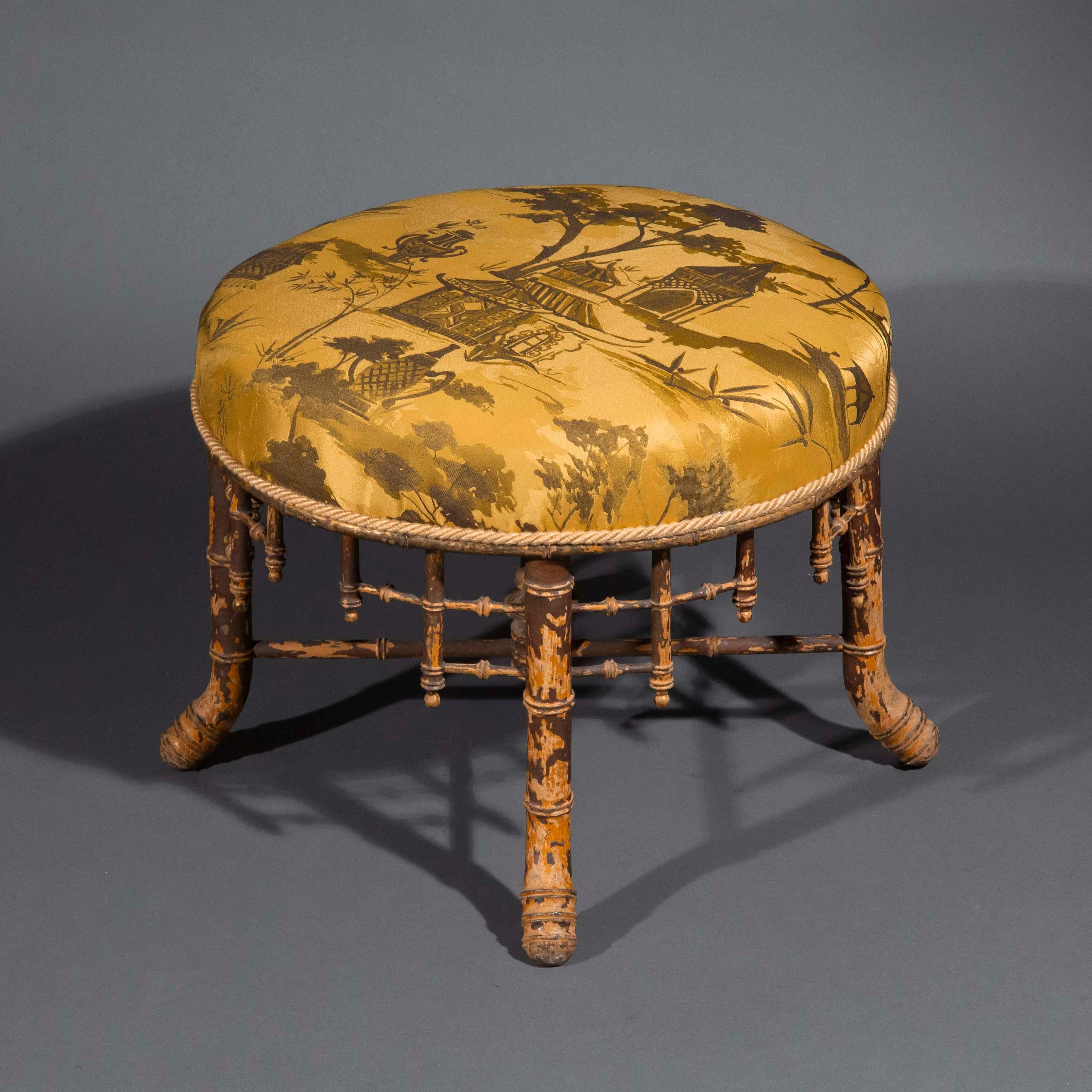 Antique Chinoiserie Faux-Bamboo Stool In Good Condition For Sale In Richmond, London