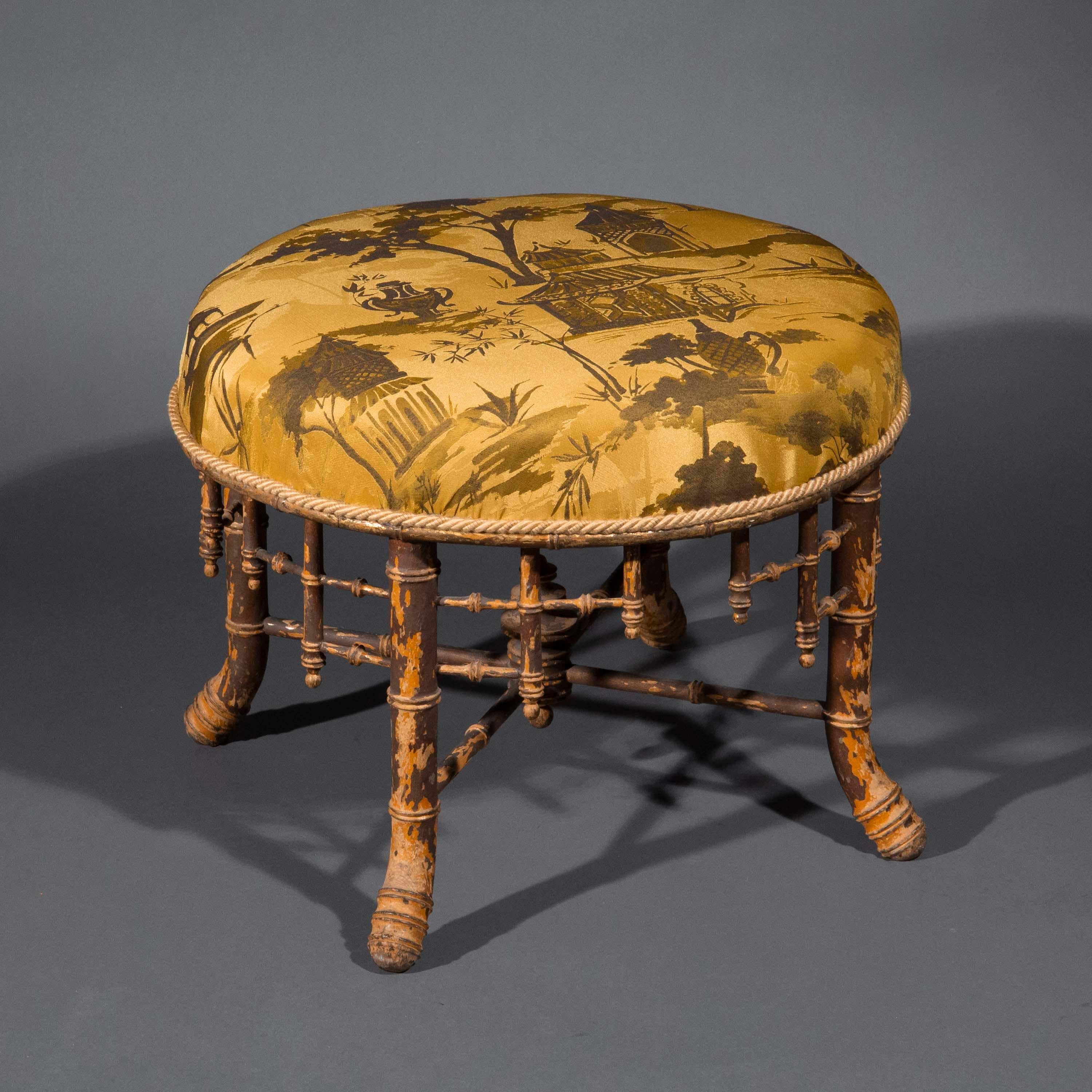 Faux Bamboo Antique Chinoiserie Faux-Bamboo Stool For Sale