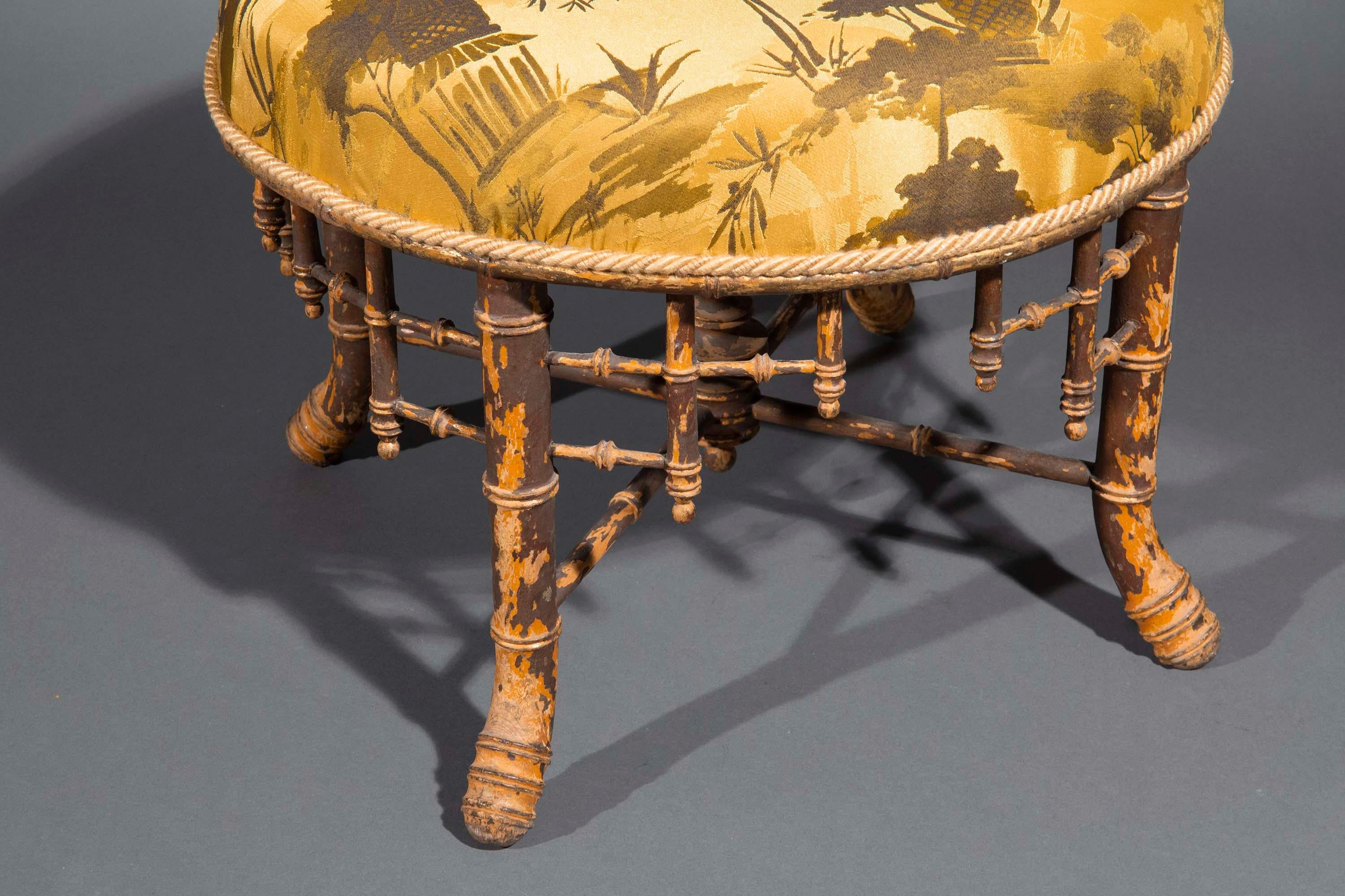 Antique Chinoiserie Faux-Bamboo Stool For Sale 1