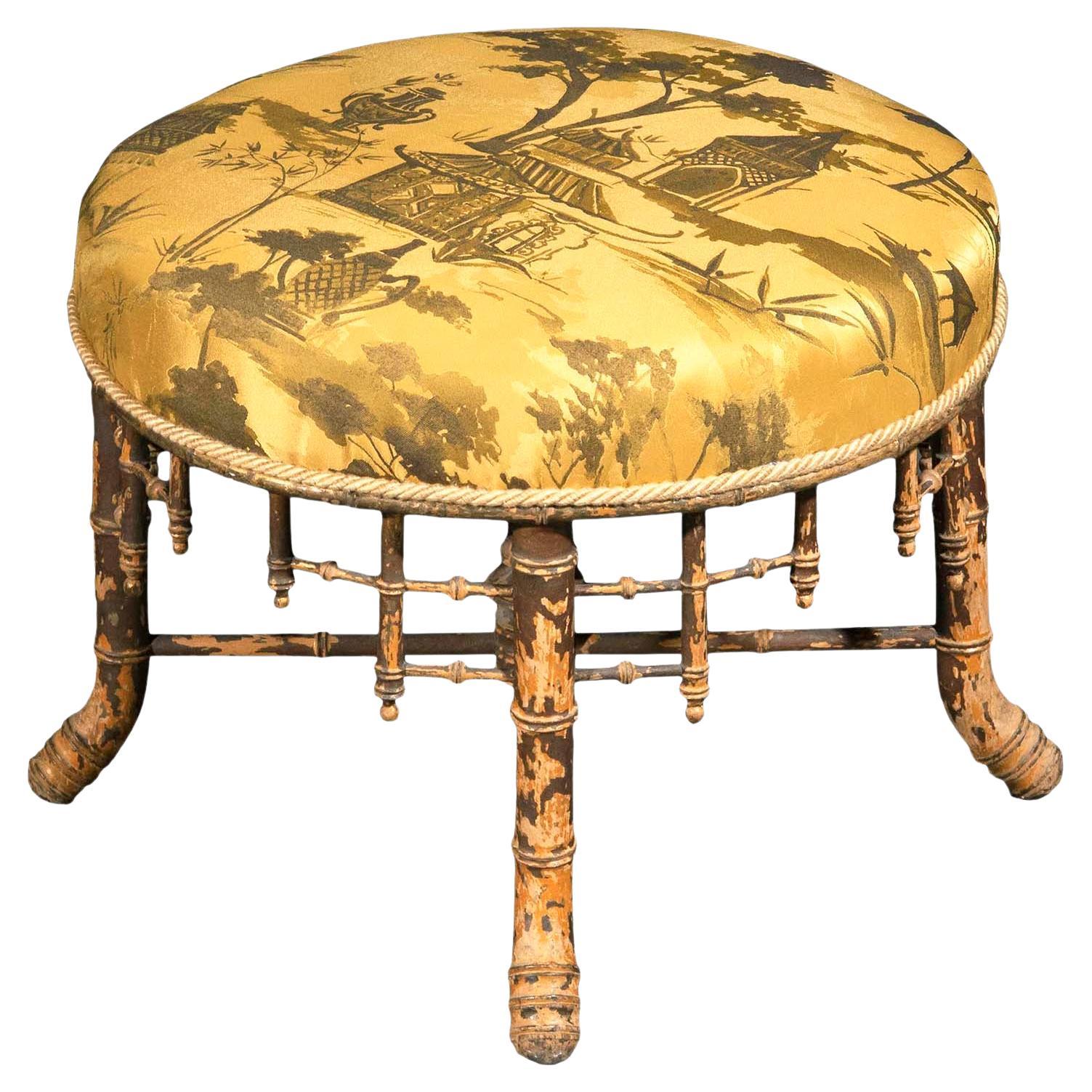 Antique Chinoiserie Faux-Bamboo Stool