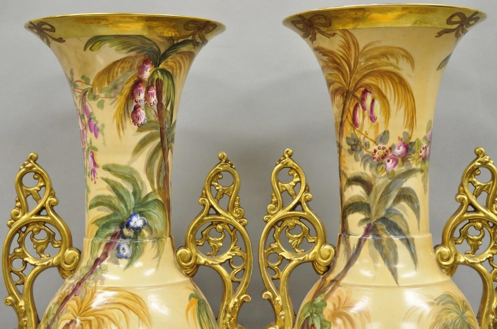 Antique Chinoiserie French Porcelain Hand Painted Orientalist Large Vases - Pair For Sale 7