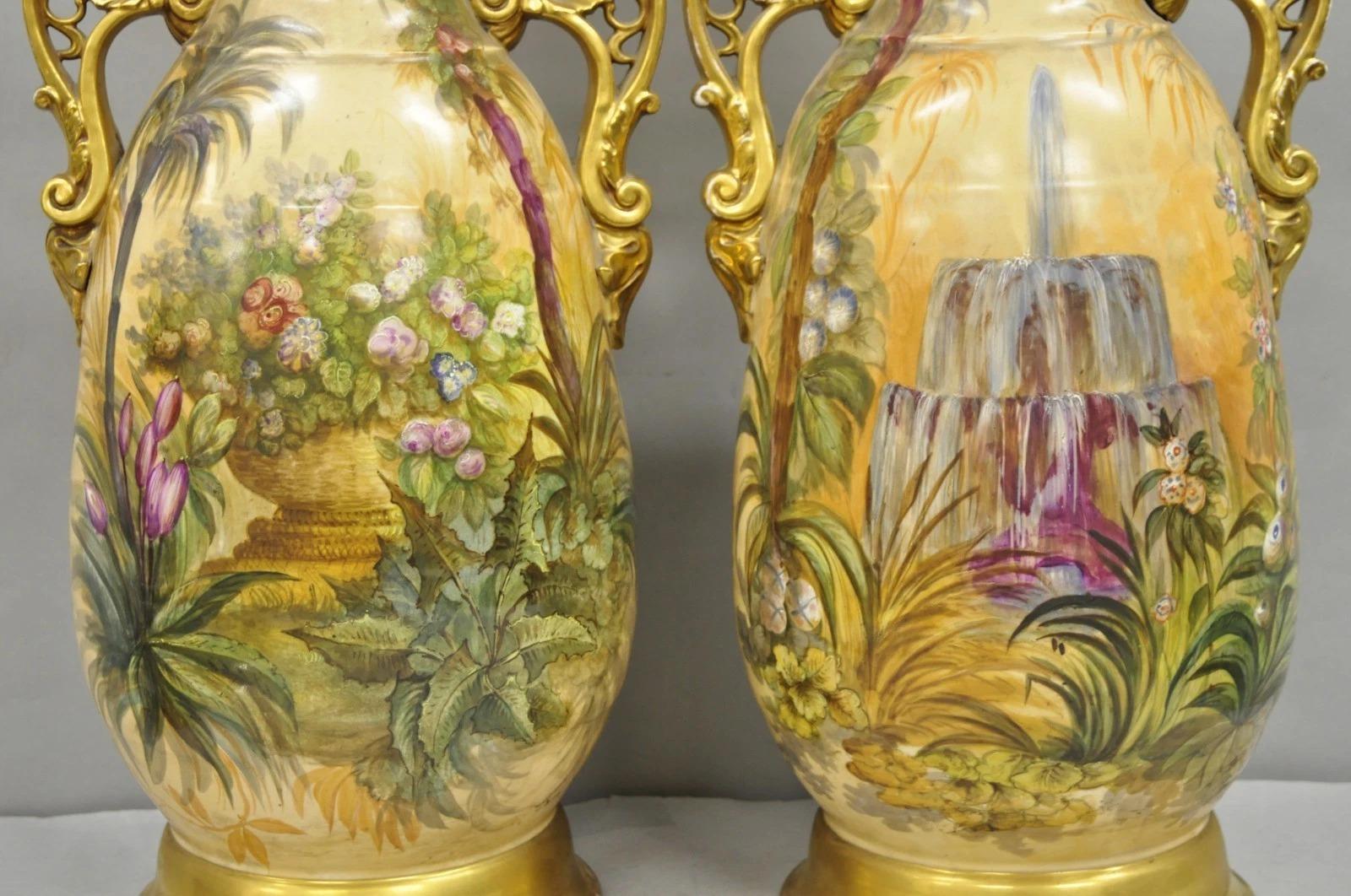 Antique Chinoiserie French Porcelain Hand Painted Orientalist Large Vases - Pair For Sale 9