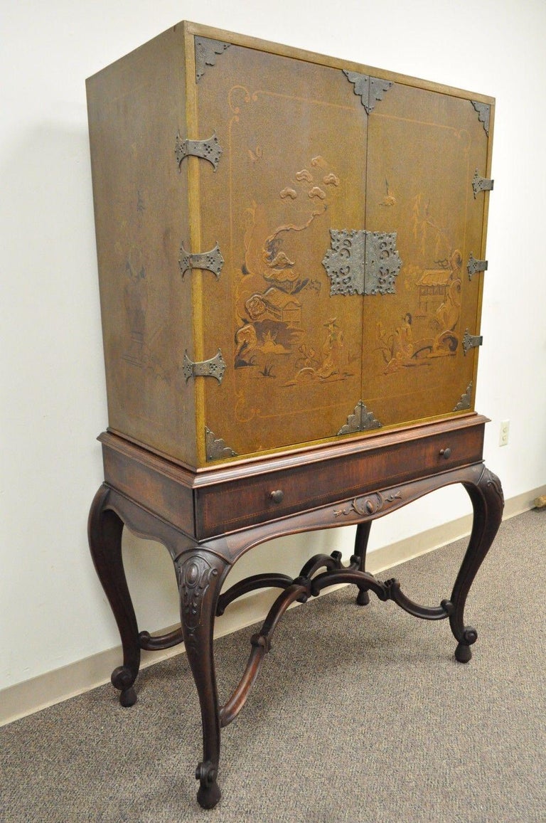 Antique Chinoiserie III Style HandPainted Highboy Chest