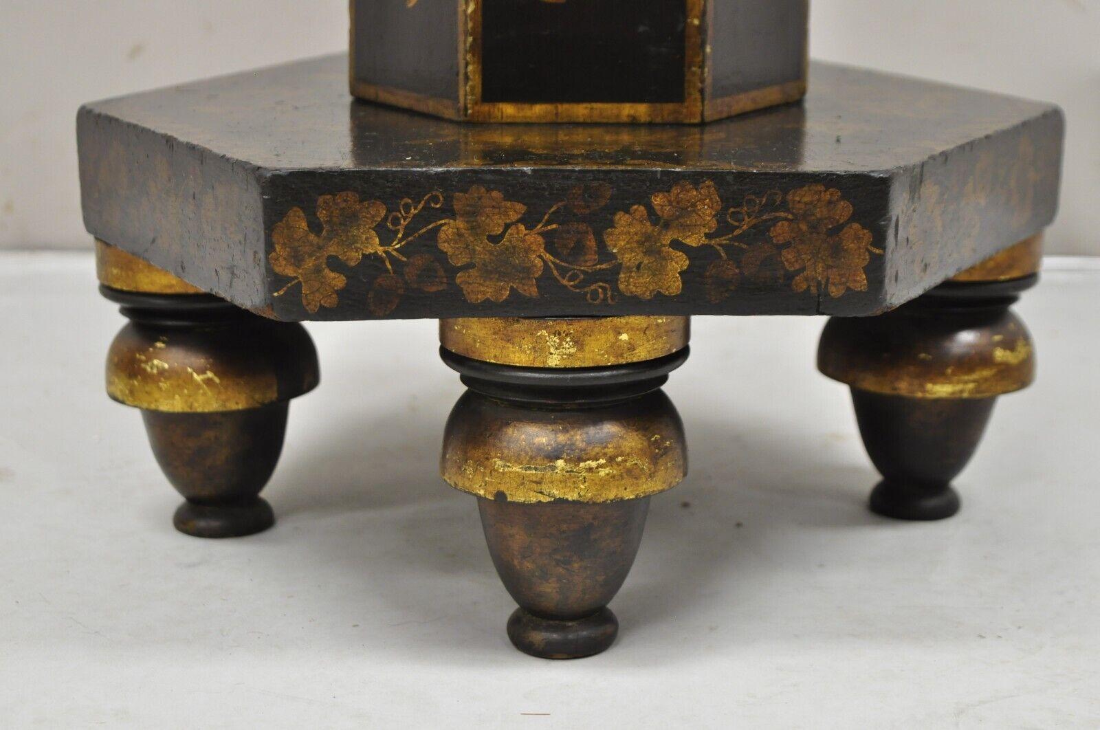 Antique Chinoiserie Gold Gilt Hand Painted Pedestal Base Sewing Box Stand Table For Sale 1