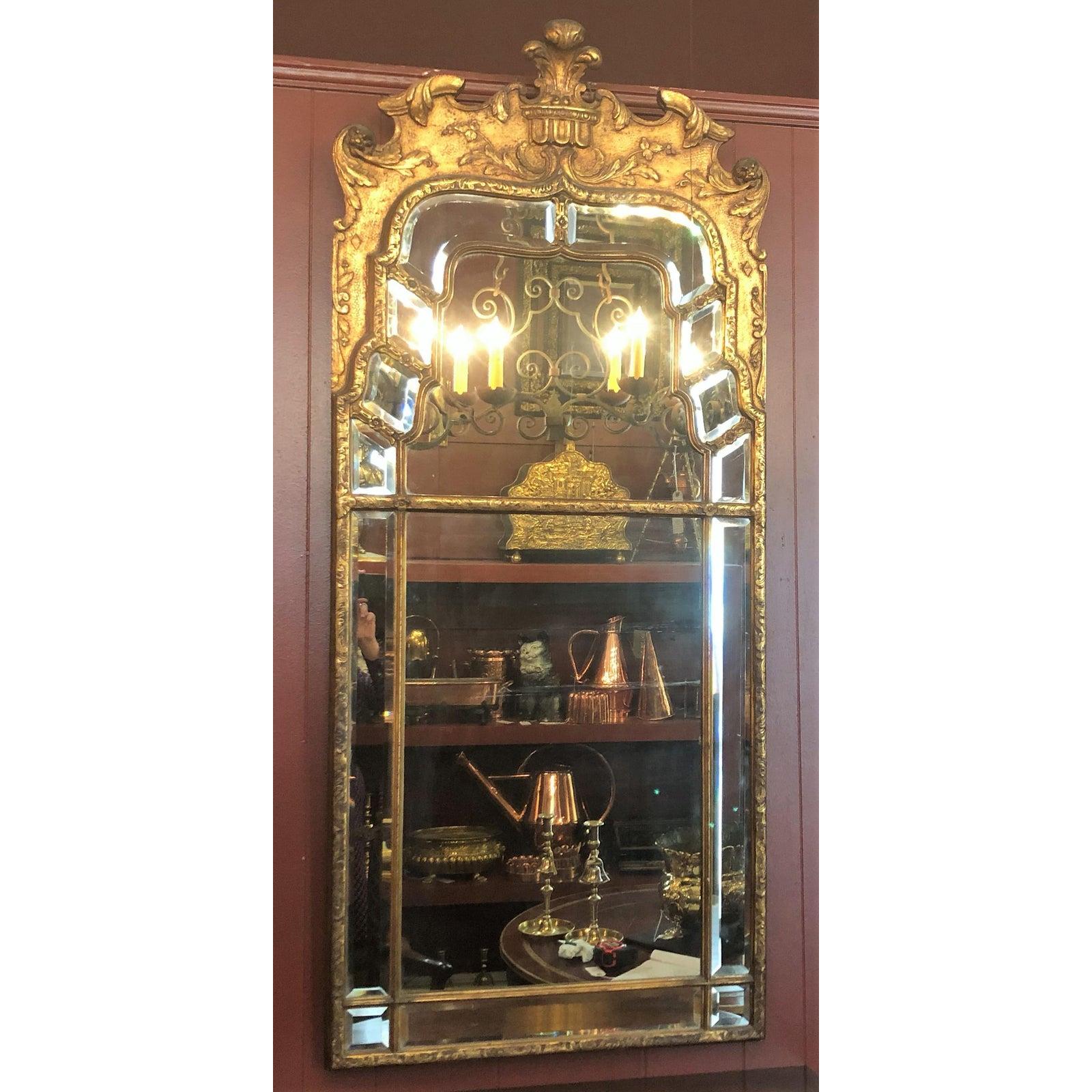 English Antique Chinoiserie Gold Mirror with Fine Beveling For Sale