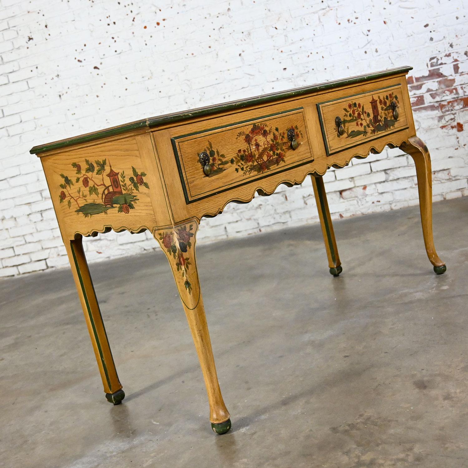 Antique Chinoiserie Hunt Style Buffet Sideboard Server Hand Painted Cabriole Leg For Sale 3