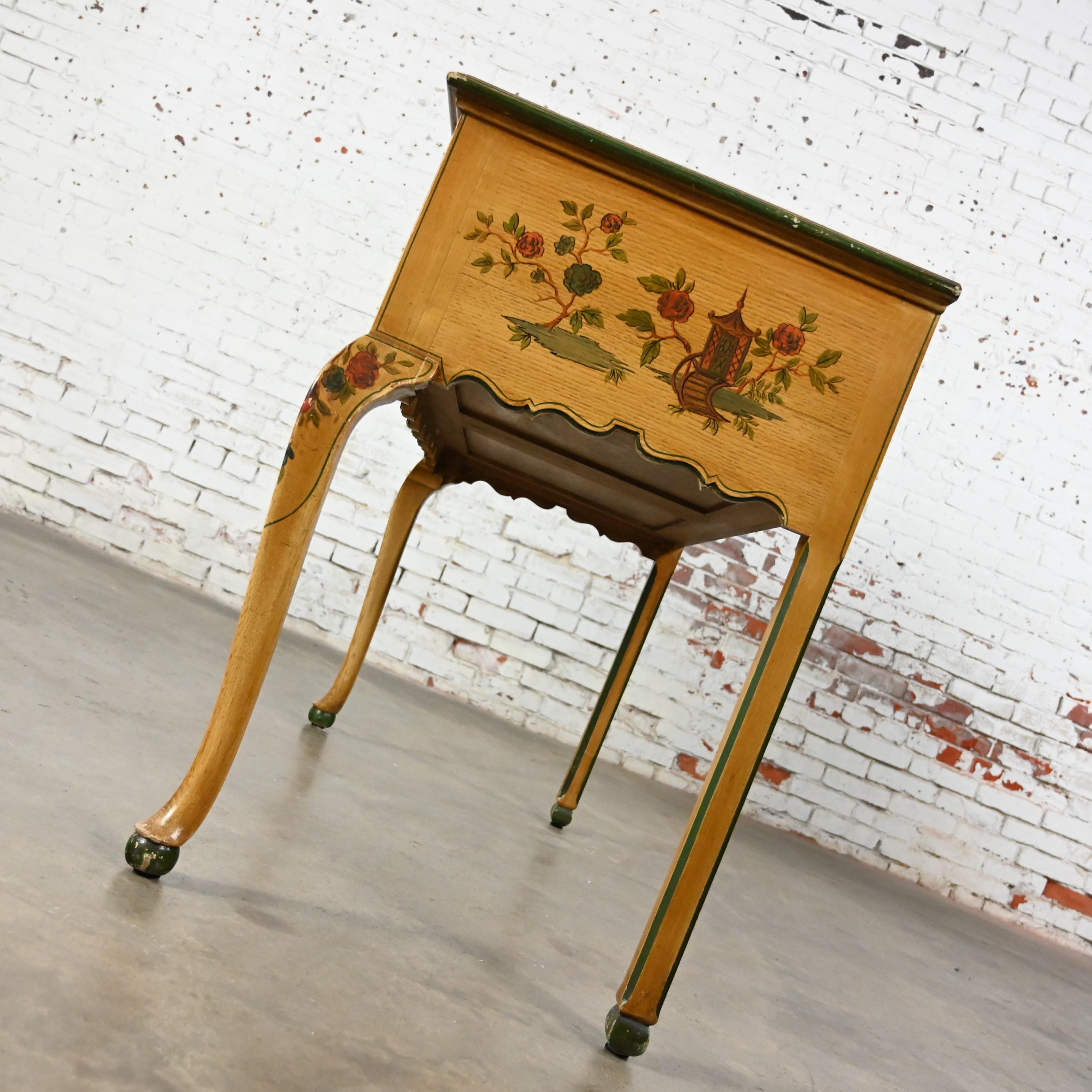 Antique Chinoiserie Hunt Style Buffet Sideboard Server Hand Painted Cabriole Leg For Sale 7