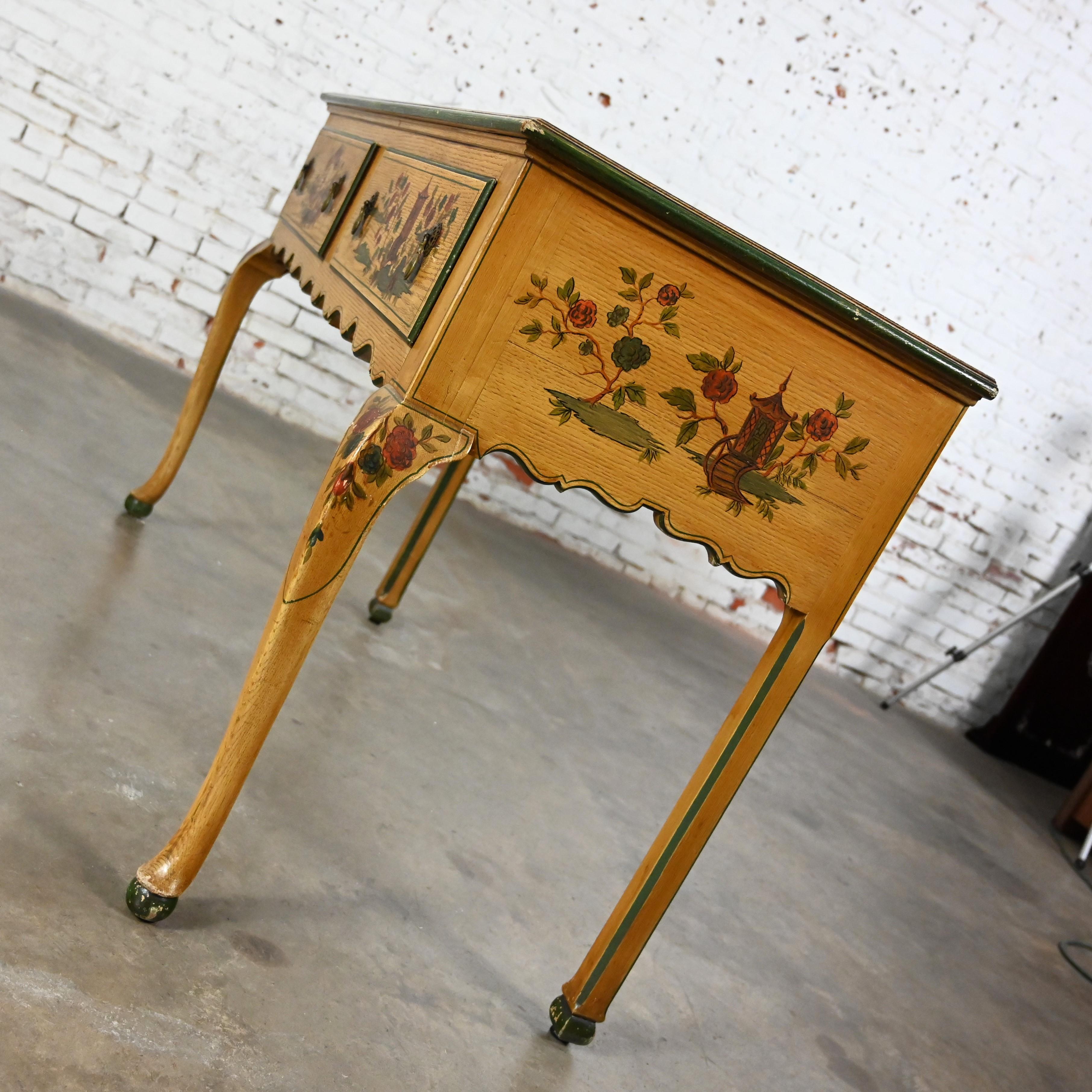 Antique Chinoiserie Hunt Style Buffet Sideboard Server Hand Painted Cabriole Leg For Sale 8