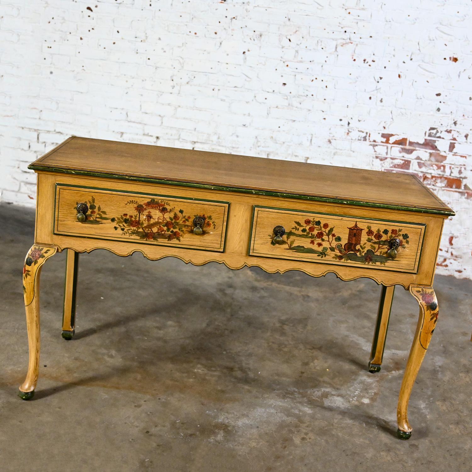 Antique Chinoiserie Hunt Style Buffet Sideboard Server Hand Painted Cabriole Leg For Sale 9
