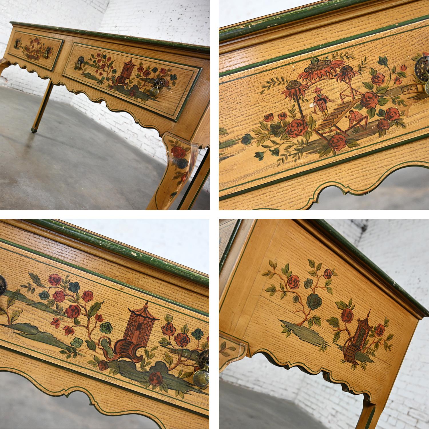 Antique Chinoiserie Hunt Style Buffet Sideboard Server Hand Painted Cabriole Leg For Sale 12