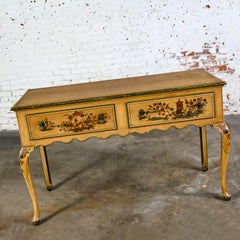Antique Chinoiserie Hunt Style Buffet Sideboard Server Hand Painted Cabriole Leg