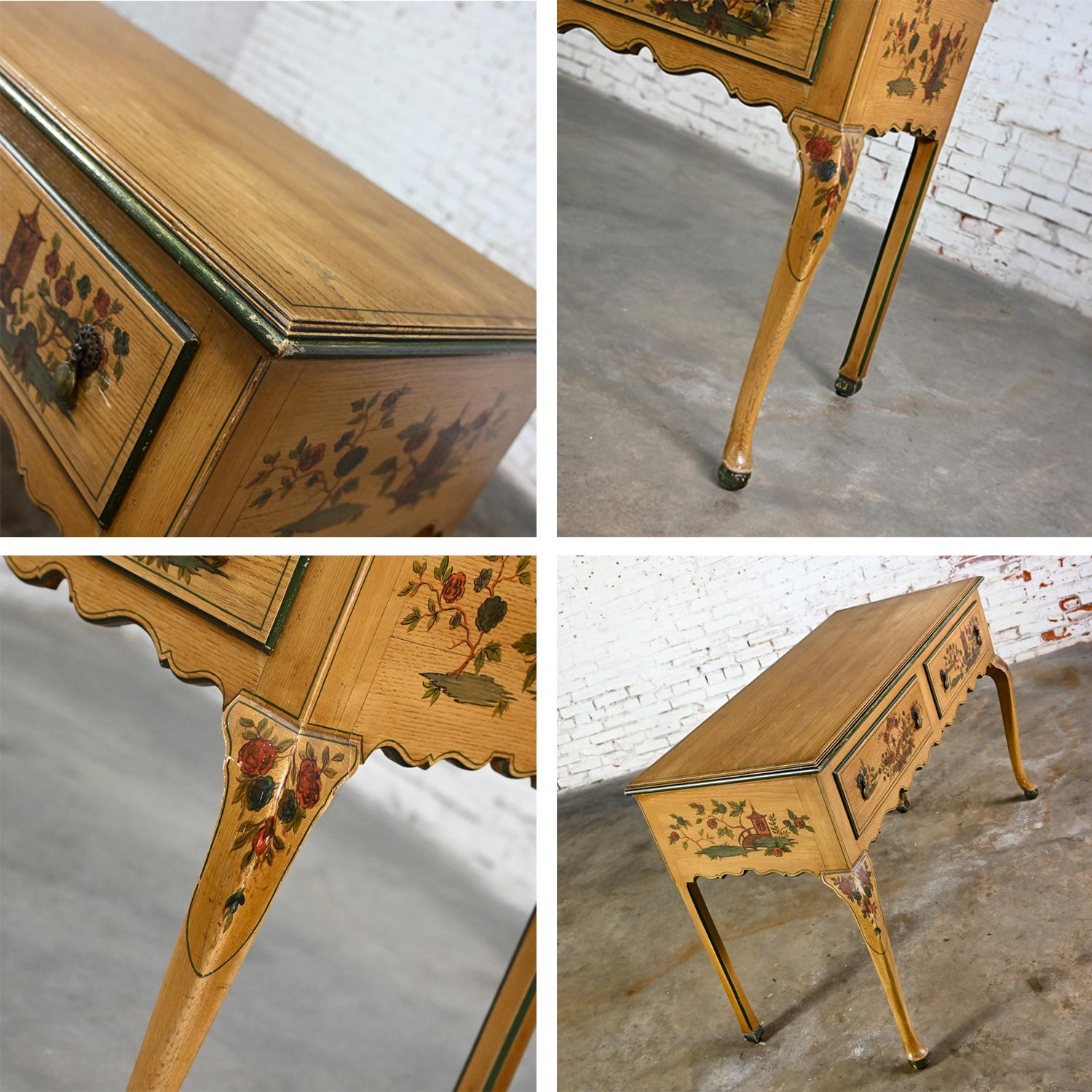 Antique Chinoiserie Hunt Style Buffet Sideboard Server Hand Painted Cabriole Leg For Sale 13