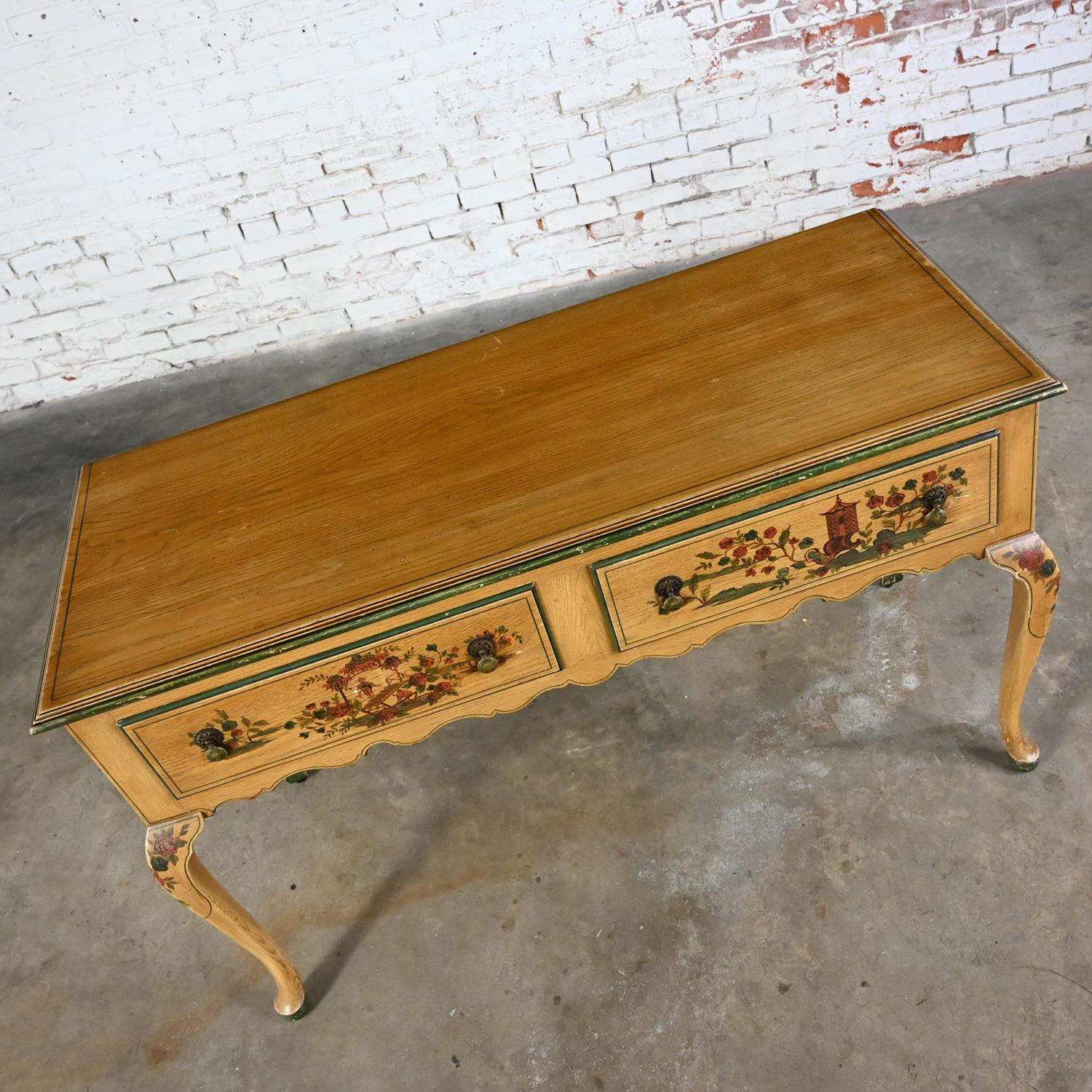 Antique Chinoiserie Hunt Style Buffet Sideboard Server Hand Painted Cabriole Leg In Good Condition For Sale In Topeka, KS