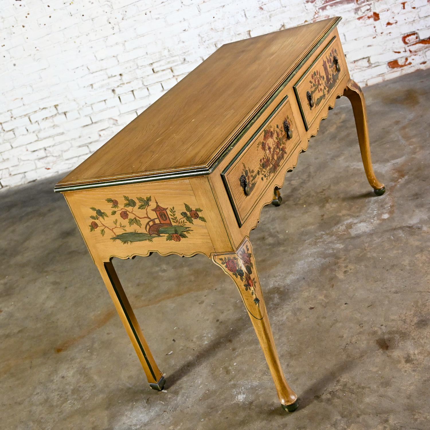 Antique Chinoiserie Hunt Style Buffet Sideboard Server Hand Painted Cabriole Leg For Sale 1