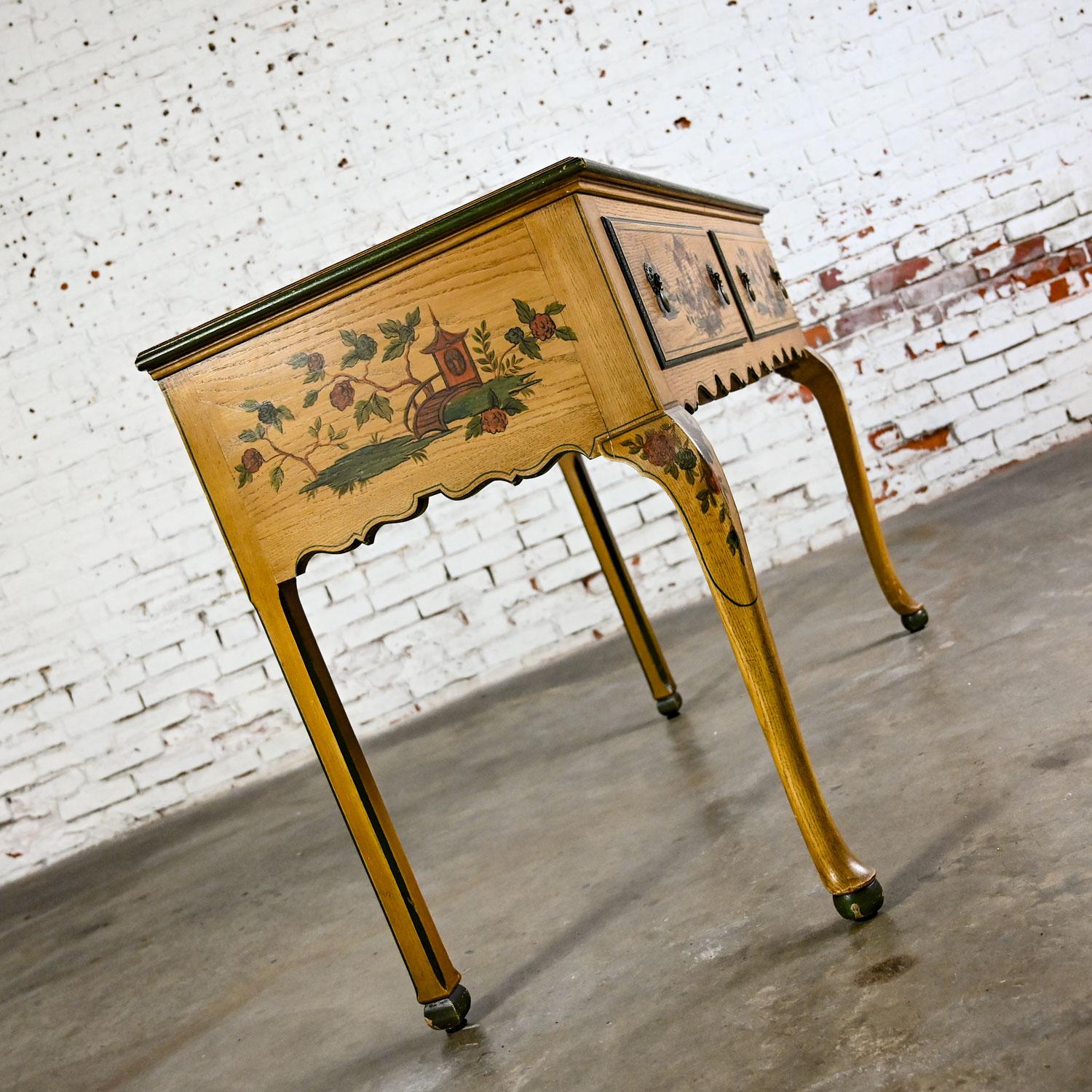 Antique Chinoiserie Hunt Style Buffet Sideboard Server Hand Painted Cabriole Leg For Sale 2