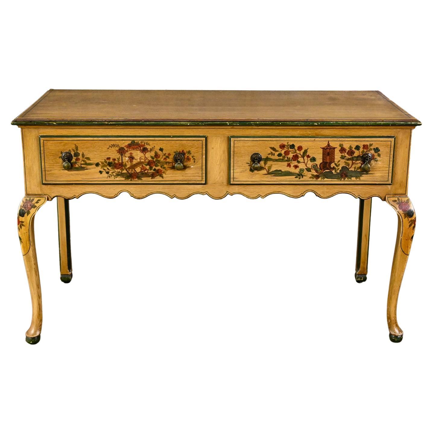 Antique Chinoiserie Hunt Style Buffet Sideboard Server Hand Painted Cabriole Leg For Sale