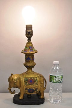 Antique Chinoiserie Indian Gold Bronze Elephant Small Boudoir Table Lamp