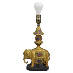 Antique Chinoiserie Indian Gold Bronze Elephant Small Boudoir Table Lamp