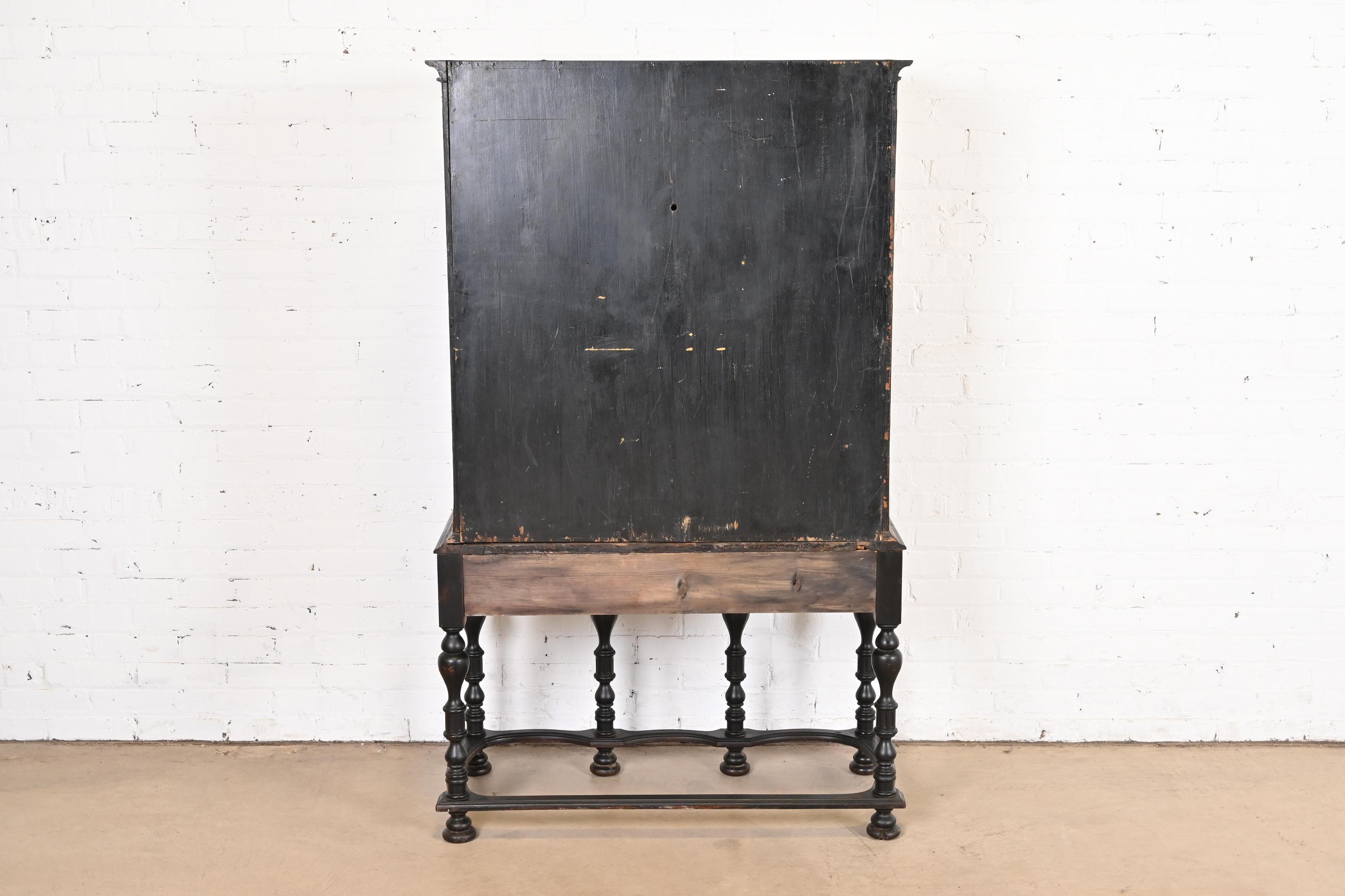Antique Chinoiserie Jacobean Hand Painted Bookcase or Bar Cabinet, Circa 1900 For Sale 6