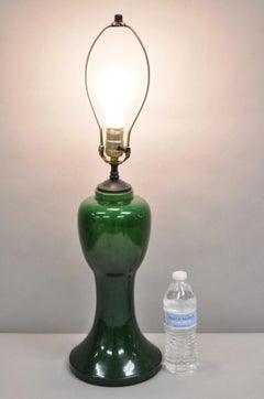 Antique Chinoiserie Japanese Ceramic Pottery Green Bulbous Vase Table Lamp