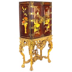 Antique Chinoiserie Lacquer Cabinet Giltwood Stand Dry Bar Cocktail 19th Century