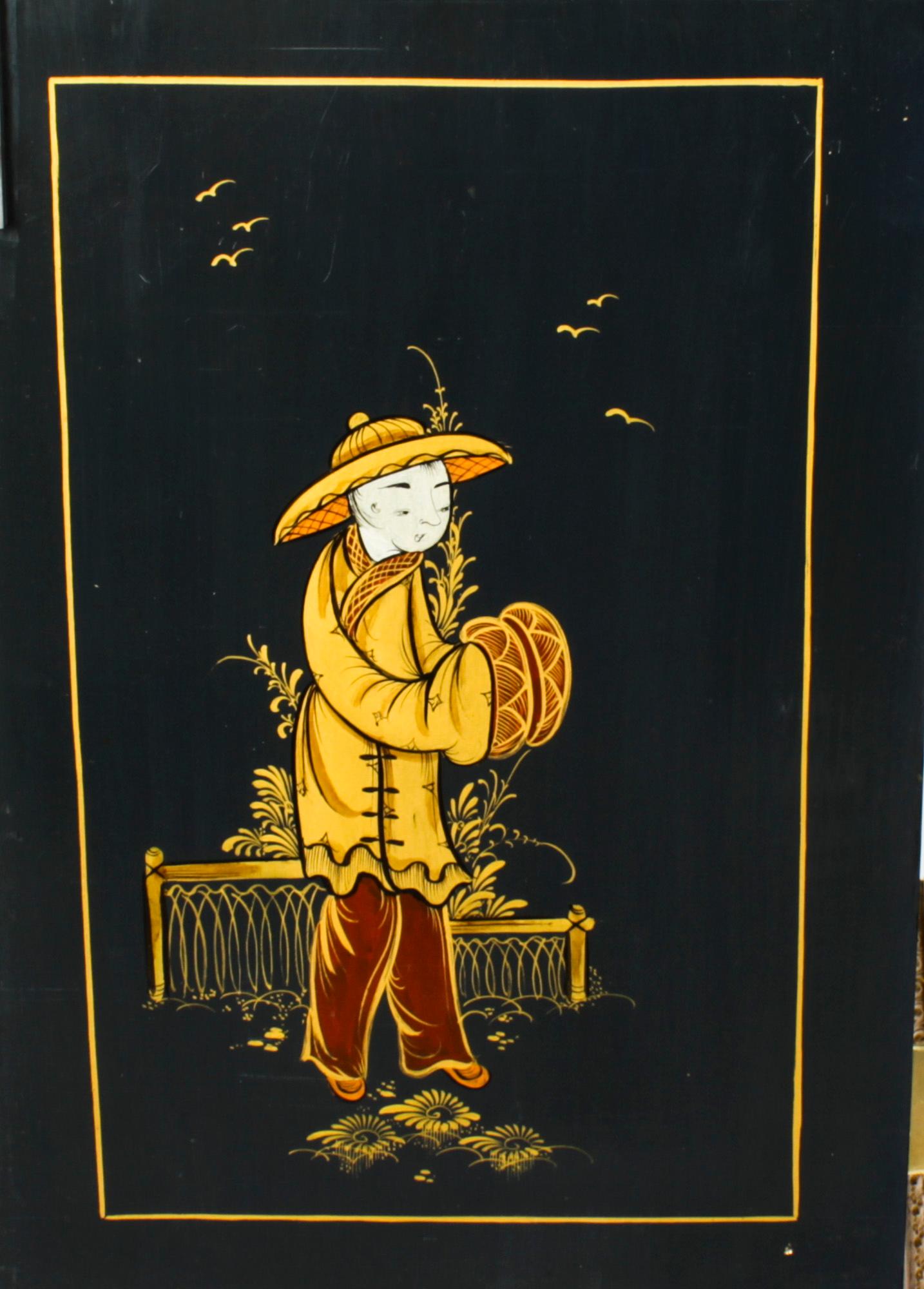 Antiker Chinoiserie-Lackschrank auf vergoldetem Holzständer, frühes 20. Jahrhundert 13