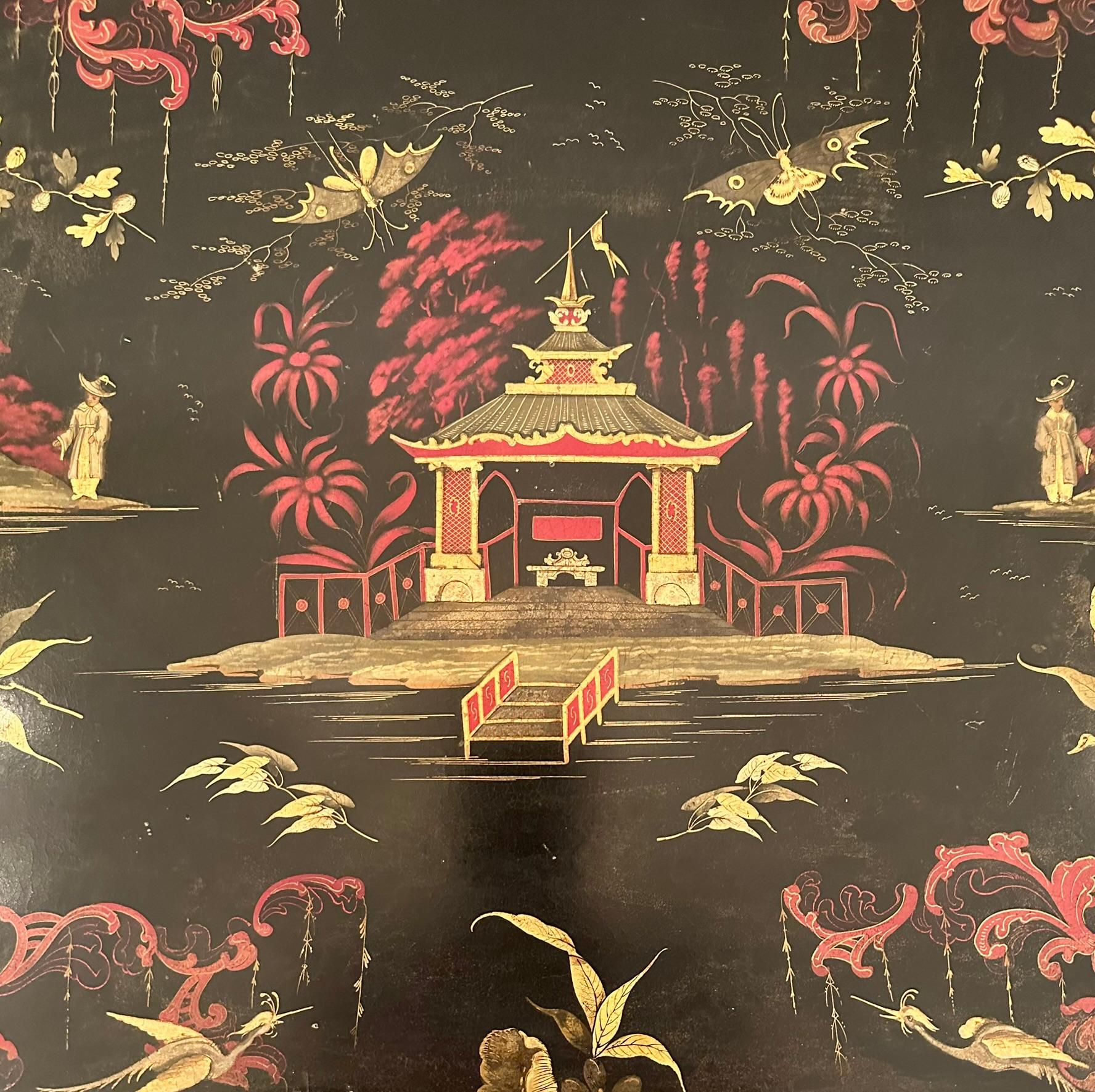 Antique Chinoiserie Lacquer Tray on Bespoke Stand, Circa 1880-1890's. For Sale 2