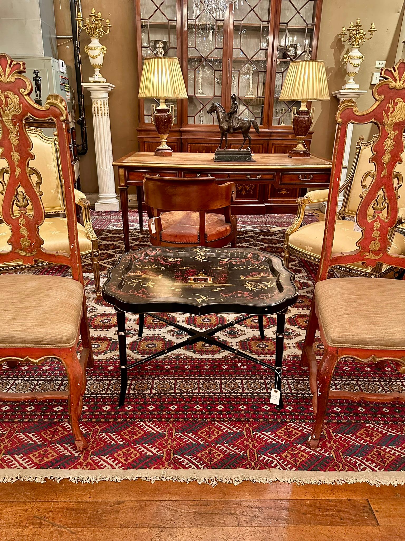 Antique Chinoiserie Lacquer Tray on Bespoke Stand, Circa 1880-1890's. For Sale 4
