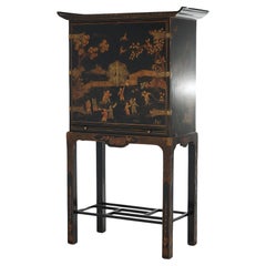 Antique Chinoiserie & Lacquered Chinese Two-Piece Credenza Cabinet 19thC