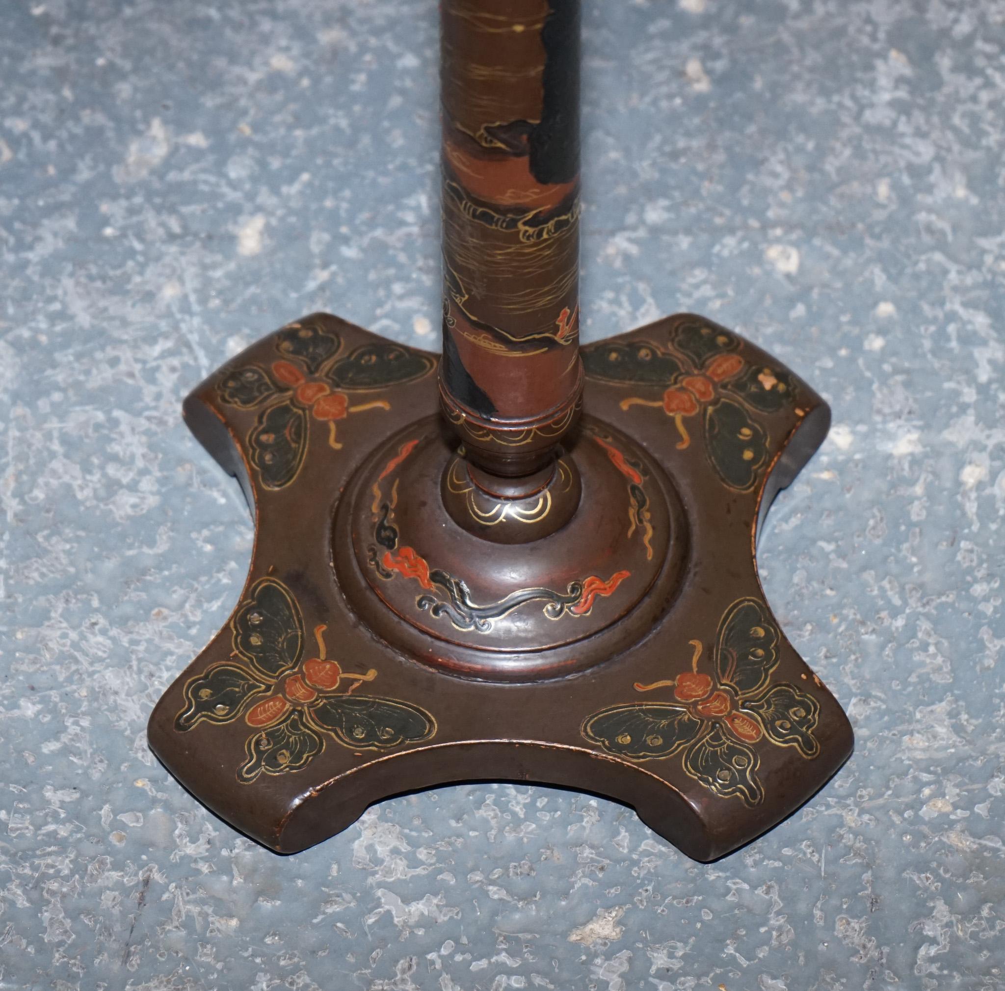ANTIQUE CHINOISERIE LACQUERED HAND PAINTED SIDE END WiNE LAMP TABLE (Hartholz) im Angebot