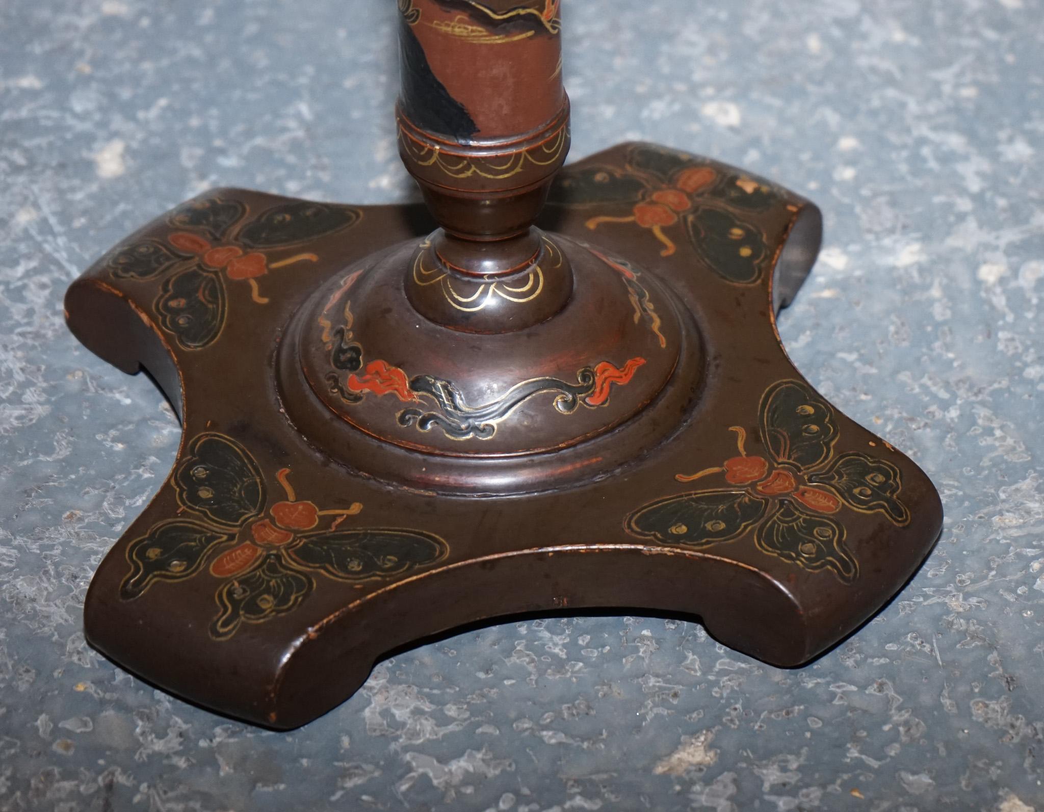 ANTIQUE CHINOISERIE LACQUERED HAND PAINTED SIDE END WiNE LAMP TABLE im Angebot 1