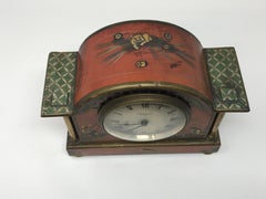 Antike Chinoiserie Lackierte Rote Manteluhr Buren Uhrwerk